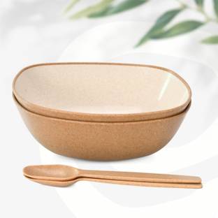 Eha Biocomposite Serving Bowl with Spoons | Made with Rice Husk | Microwave Safe Bowls For Kitchen With Spoons