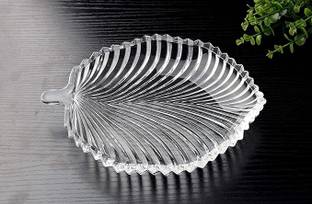 DEVDOX Glass Decorative Bowl Lightweight Durable Leaf Shape Glass Plate for Dry Fruits,Spices and Home Decoration