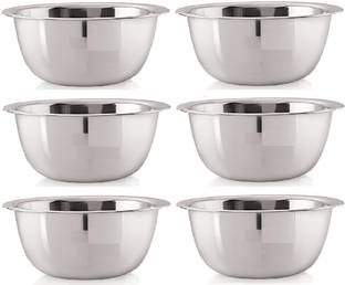 Bhavana Stainless Steel Serving Bowl Curve Light-Weight Mixing Bowl, Pack of 6, 500 ml,