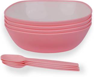 Lumiset Plastic Serving Bowl for rice,curry,salad,pasta with spoons|Microwave and dishwasher safe|500ML|