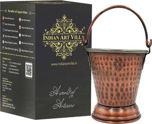 INDIAN ART VILLA Copper Serving Bowl Steel Copper Hammered Design Antique Dark Tone Bucket No. 1, Volume-300 ML