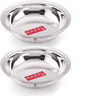HAZEL Stainless Steel Dessert Bowl Snack Bowl Plate Set Small Steel Bowls Dish Set-2 , 420 ML
