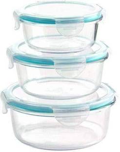 escora Glass Dessert Bowl Round Borosilicate Glass Bowl Food Storage Container, Microwave, Dessert bowl set and Fridge Safe Air Tight Lid Serving Bowl - 400 ml, 650 ml, 850 ml Glass Fridge Container