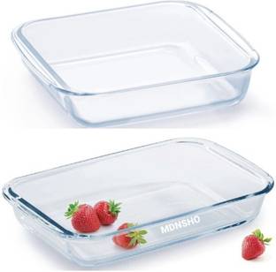 MDNSHO Glass Serving Bowl Borosilicate Glass Rectangle Baking Dish Microwave Oven Safe, 1000 ml, 900 ml Disposable