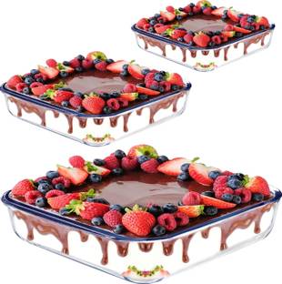 MDNSHO Glass Serving Bowl Borosilicate Glass, Square Baking Tray, dish 900 ml 1100 ml 1800 ml Disposable
