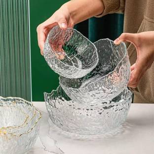 BABALIFINCH Glass Salad Bowl Iceberg black Rim Salad Bowl for Mixing, Pasta, Cereal, Salad, Cake for kitchen