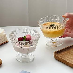 Avastro Glass Dessert Bowl Glass Ice Cream Bowls Elegant Design for Ice Cream Faluda Kulfi & Fruits Perfect