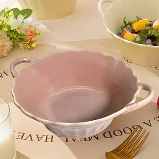 Lemon Tree Ceramic Serving Bowl with Handle | Vegetable, Food Bowl for Kitchen & Dining
