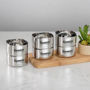 Sumeet Stainless Steel Dessert Bowl Heavy Gauge Stainless Steel Square Bowl / Wati / Katori with Mirror Finish –8cm