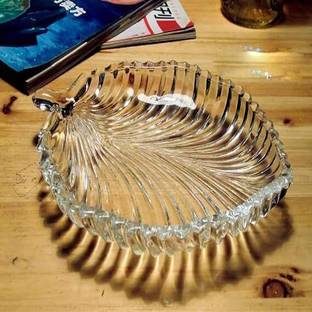 GREATZON Elegent Crystal Clear Leaf Shape Glass Serving Plate Tray