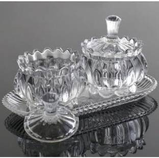 Avastro Glass Candy Bowl Glass Candy Jar With Glass Lid With Glass Tray Crystal Candy Jar, Cookie Jar