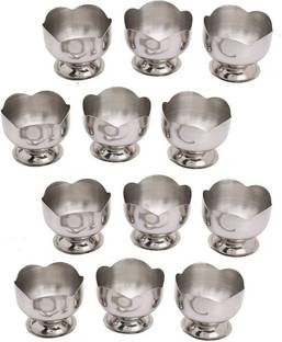 Dynore Stainless Steel Dessert Bowl Set of 12 Lotus Ice cream cup