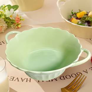 Lemon Tree Ceramic Serving Bowl with Handle | Vegetable, Food Bowl for Kitchen & Dining