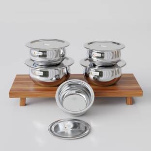 MKIU Stainless Steel Handi Set with lid Induction Bottom Cookware Set