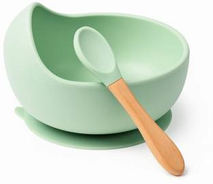 Mooues Silicone Mixing Bowl Baby Feeding Bowl with Spoon | Silicone Non-Slip Training Bowl | BPA Free.