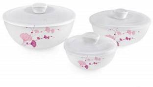Joy2u Opalware Mixing Bowl Opalware Mixing Bowls Set with Lids, 3 Pc Set (3 Pcs Set, Pink Iris)
