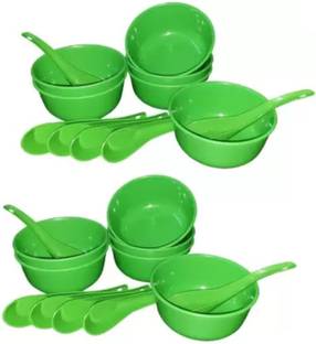 FinoFox Plastic Serving Bowl Set of 24 Pieces (12 Bowl, 12 Spoon) Disposable