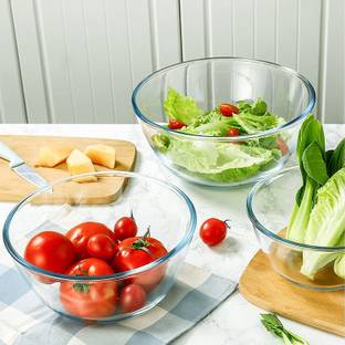 Femora Borosilicate Glass Salad Bowl Borosilicate Glass Mixing Bowl Microwave Safe 400ml,1050ml, 1650ml,