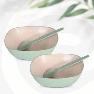 Eha Biocomposite Serving Bowl with Spoons | Made with Rice Husk | Microwave Safe Bowls For Kitchen With Spoons