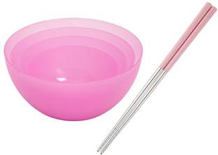 Eagean Plastic Mixing Bowl 4 Pcs Plastic Mixing Bowls Set, With 1 Pair Steel Reusable Chopstick Set