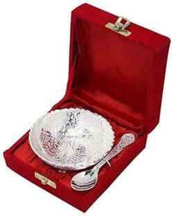 thebrostore Aluminium Decorative Bowl Decorative Bowl German Silver Bowl And Spoon Silver Plated Bowl Bowl Diwali Gift