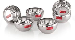 HAZEL Stainless Steel Serving Bowl Serving Bowl Stainless Steel Katori Set Of 6 300 ml each, Silver