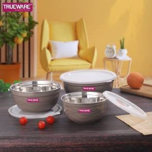 Trueware Stainless Steel, Plastic Serving Bowl 2200 ML, 1400ML & 1000 ML Oliver Microwave Safe