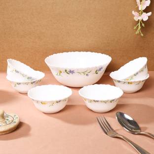 Crocera Opalware Serving Bowl Twilight Boquet Dessert Set 1 Ps Serving Bowl 1.45L 6 Ps Small Bowl 200ml