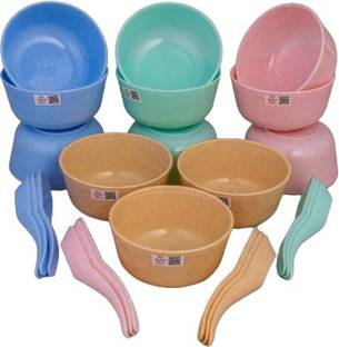 Sarthak Uphaar Plastic Soup Bowl Marble Look Bowl Set | Soup Bowls 280 ml |Set 24 Pcs (12 Bowls + 12 Spoons)