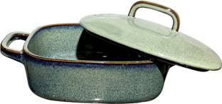 Lemon Tree Ceramic Serving Bowl with Lid Rectangular Indigo Stoneware Food/Dish Bowl for Kitchen & Dining
