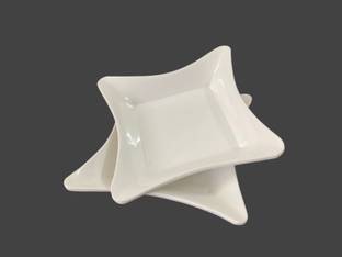 Neena Crockeries Plastic Sauce Bowl Four Corner Square Dip Sauce/Chutney Bowl -30 Ml White Pk of 2