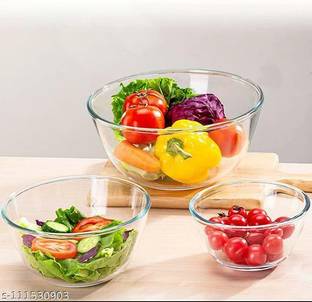Femora Borosilicate Glass Salad Bowl Borosilicate Glass Round Mixing Bowl 400 ML_1050 ML_700 ML