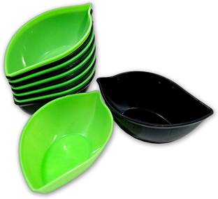 Inpro Plastic Vegetable Bowl Stylish Leaf Shape Plastic Bowls in 6 Black & 6 Green Color for Snacks.