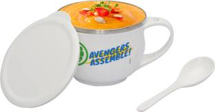 Jaypee Plus Stainless Steel Soup Bowl Printed Avengers Soup Bowl With Lid & Spoon Holder Souptok