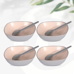 Eha Biocomposite Serving Bowl with Spoons | Made with Rice Husk | Microwave Safe Bowls For Kitchen With Spoons