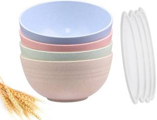 INVOSS Sugarcane Bagasse Dessert Bowl Wheat Straw Fiber Serving Bowl and Mixing Bowl with Lids Disposable
