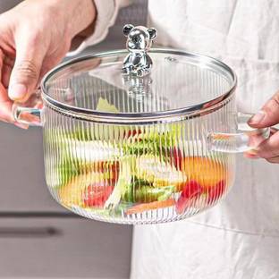 Avastro Borosilicate Glass Serving Bowl Heat-Resistant Stovetop Cooking Pot with Glass Lid, Clear Glass