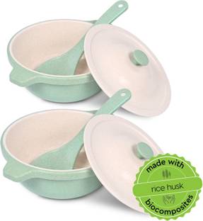 Eha Biocomposite Serving Bowl For Kitchen With Lid | Made with Rice Husk |1250 ml each | Microwave Safe Bowls