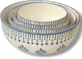 Your Local Store Ceramic Mixing Bowl Grey Jhallar Bowl Set Of 4 (1000,750,500,300)Ml Serving Dinnerware Bowl Set