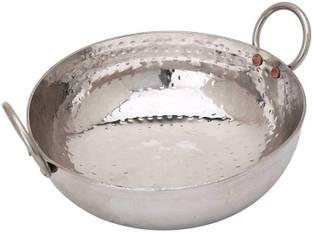 SHREE SAI TRADERS Stainless Steel Classic KADHAI with Steel Handle Hammered (DEEP KADHAI)(10 NO.) Kadhai 18 cm diameter 1.5 L capacity