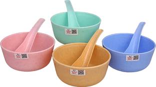 Sarthak Uphaar Plastic Soup Bowl Marble Look Bowl | 4 Bowl+4 Spoon | Soup Bowls | 280 ml | Microwave Safe Bowl