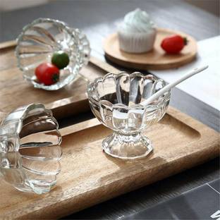 MALPARA ENTERPRISE Glass Dessert Bowl otak flower Glass Ice Cream Bowl Set, 120 ml, Dessert Bowl, Perfect for Fruit Salad or Pudding (Pack of 6) Glass Disposable Storage Bowl (Multicolor, Pack of 6) Glass Disposable Dessert Bowl (Multicolor, Pack of 6)
