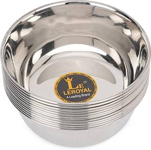 LEROYAL Stainless Steel Vegetable Bowl Food Grade Mirror finish Vegetable Bowl / set of 12 | Plain | Medium Size 4 inch