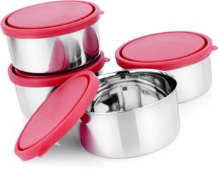 लीफडे Liefde Stainless Steel Storage Bowls- 10 cm (Set Of 4) Red Color स्टेनलेस स्टील स्टोरेज बाउल