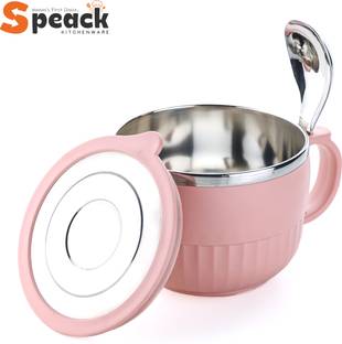 SPEACK Plastic, Steel Soup Bowl with Airtight Lid & Spoon Holder, Keeps Food Fresh & Warm–Ideal for Soups, Maggi
