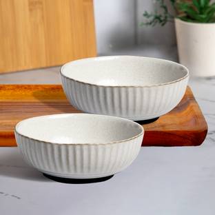 anko Stoneware Salad Bowl Sable Small Stoneware Bowl | Set of 2 | Soup, Dessert | Unique Embossed Design