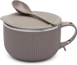 Jaypee Plus Stainless Steel, Polypropylene Soup Bowl Ribtok Meal Soup Bowl with Lid & Spoon for Travel and office
