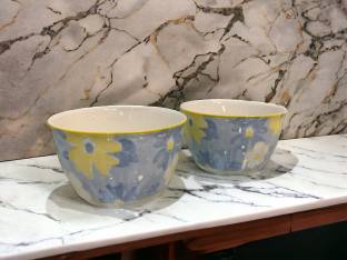 Lemon Tree Ceramic Serving Bowl Ceramic Snacks/Soup/Nuts/Dessert Serving 2 Pcs Bowl Set for Kitchen & Dining