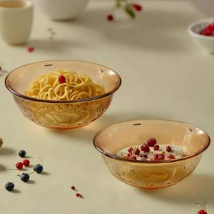 KUBER INDUSTRIES Glass Mixing Bowl (Set of 2) Transparent Round 1900 ml Each Borosilicate Glass Bowls | Yellow