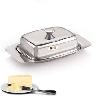 एन एस वी एल Butter Dish,Pot, Butter Case 1 Set - 1 Top with 1 Tray 500 Gram (Jumbo) स्टेनलेस स्टील स्टोरेज बाउल